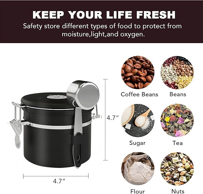ShanSon Coffee Canister Airtight Coffee Container Stainless Steel Coffee Bean Storage Container with Scoop Coffee Canister for Beans Grounds Sugar Flour Tea Cereal,11OZ, Black-Ruum Studio Home