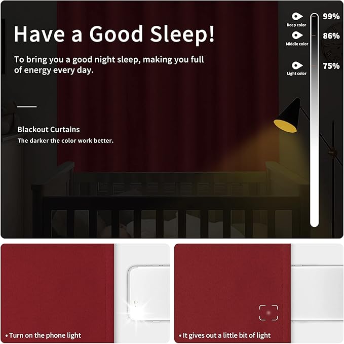 Easy-Going Blackout Curtains for Bedroom, Solid Thermal Insulated Grommet and Noise Reduction Window Drapes, Room Darkening Curtains for Living Room, 2 Panels(42x72 in, Christmas Red)-Ruum Studio Home