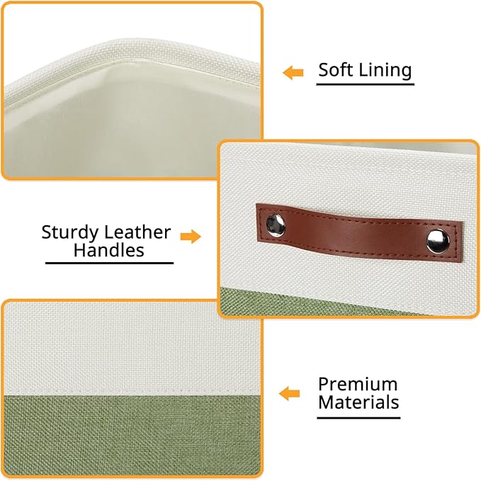 DULLEMELO Storage Baskets for Organizing, Linen Closet Organizers and Storage Baskets for Dog Toy Box, 13 Inch Decorative Cube Storage Bins with handle for Baby Gift Basket(4 Pack - 13" White&Green)-Ruum Studio Home