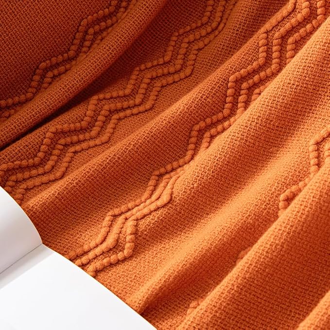 MIULEE Burnt Orange Knitted Throw Blanket for Couch Boho Textured Cozy Woven Blanket with Tassels for Sofa Chair Bed Living Room Fall Home Decor Farmhouse Acrylic Wave Pattern 50"x60"-Ruum Studio Home
