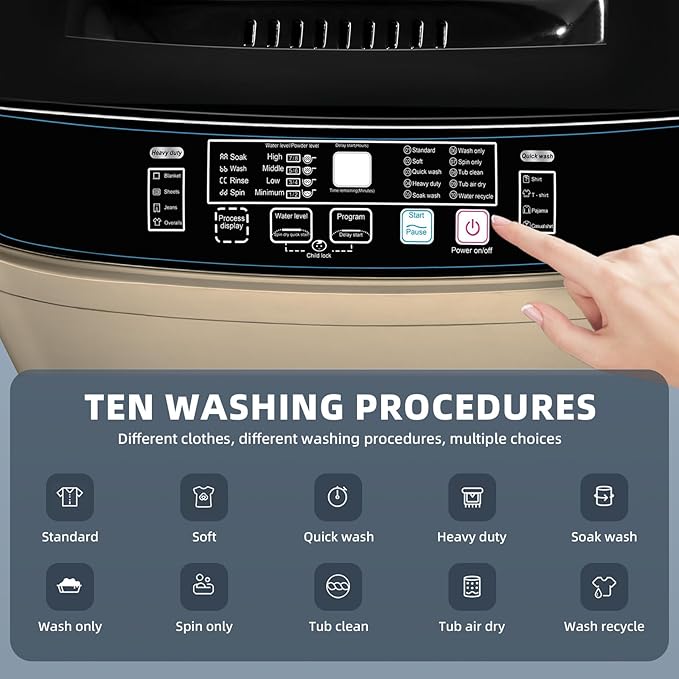 Portable Washing Machine 2.3 Cu. Ft. Full-Automatic Compact Washer Machine for Apartment, 10 Wash Program Small Portable Washer for Dorm, Apartment, RV, Home, Golden-Ruum Studio Home