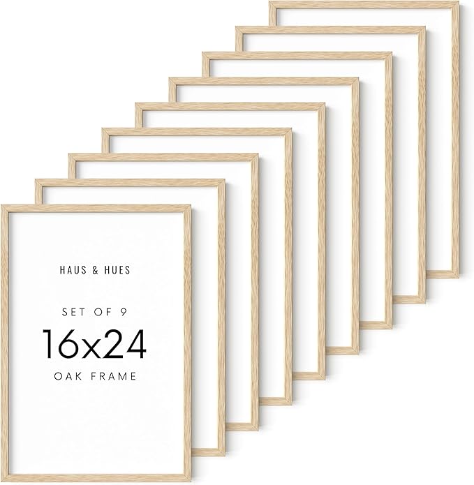 HAUS AND HUES Square Picture Frames 16 x 24 Set of 9 - Photo Gallery Wall Frame Set, Wood 16x24 Frames, 16 x 24 Frames Gallery Wall Set, 16x24 Frame with Mat, Square Frames 16x24 (Beige Oak Frames)-Ruum Studio Home