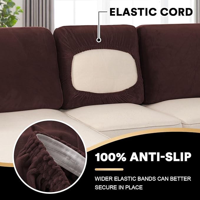 PrinceDeco Sectional Couch Covers Velvet Cushion Covers for Sectional Couch Cushion Covers for Sectional Sofa Separate Sectional Sofa Slipcovers Washable(1 Chaise Back+ 2 Sofa Back,Brown)-Ruum Studio Home