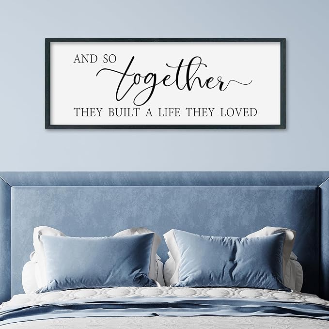 SRSZHIYUE And So Together They Built A Life They Loved Above Bed Sign Wall Decor Art 32"×12" for Master Bedroom Over Bed Large Wood Framed Wall Hanging (Black)-Ruum Studio Home