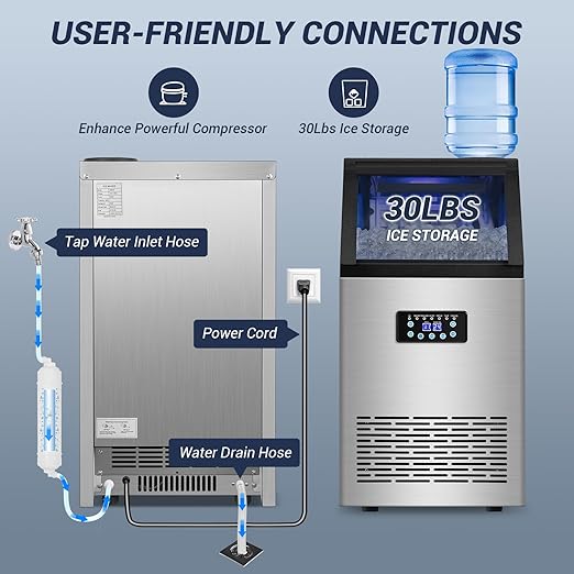 Commercial Ice Maker Machine 120LBS/24H with 30LBS Storage Bin, 15" Wide Undercounter/Freestanding Ice Maker Machine for Home Bar Outdoor, 40PCS Ice Cubes Ice Machine, Self Cleaning-Ruum Studio Home
