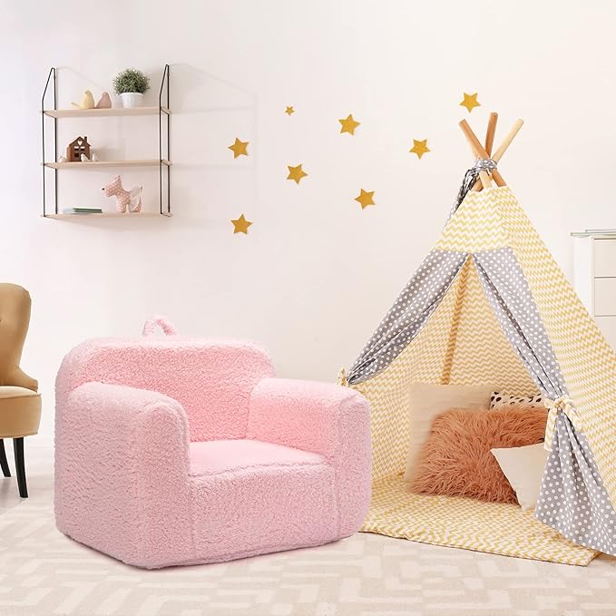 ALIMORDEN Kids Ultra-Soft Snuggle Foam Filled Chair, Toddler Cuddly Sherpa Reading Couch for Boys and Girls, Pink-Ruum Studio Home