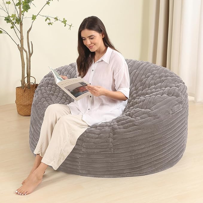 4FT Memory Foam Bean Bag Chair for Adults/Teens, Bean Bag Sofa with Fluffy Removable Cover, for Living Room Bedroom, Grey-Ruum Studio Home