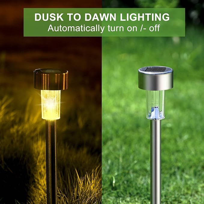 Solar Lights Outdoor Waterproof, Stainless Steel LED Landscape Lighting, Solar Garden Lights Solar Powered, Outdoor Solar Lights for Yard, Pathway, Walkway, Patio, Lawn - 16 Pack (Warm White)-Ruum Studio Home