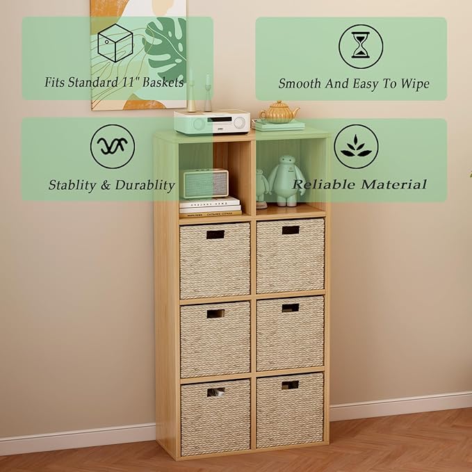 8-Cube Storage Shelf Bookcase - Wooden 4-Tier Floor Standing Open Bookshelf for Home and Office, Display Cabinet, Oak-Ruum Studio Home