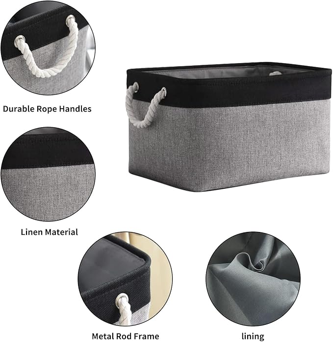 TheWarmHome Storage Basket for Organizing- 16x12x8 inch 1 Pack Fabric Storage Cubes, Bins for Organization for Shelves Organizer Gift Laundry Cloth Toy (Grey & Black)-Ruum Studio Home