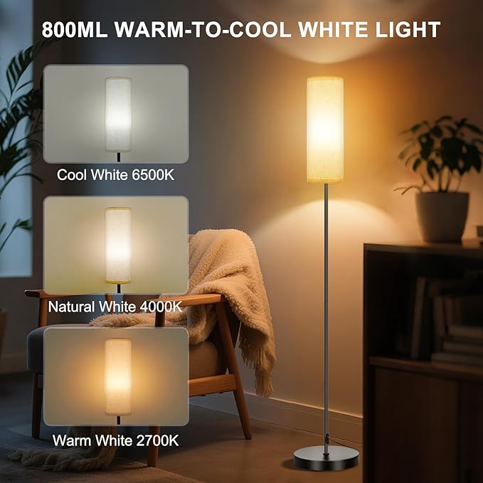 FRIDEKO HOME Floor Lamps for Living Room, Dimmable 3 Colors Temperature, Modern Corner Floor Lamp with Remote, Tall Standing Lamps for Kid Room Bedroom, Foot Switch, Beige Shade, 9W RGB LED Bulb-Ruum Studio Home