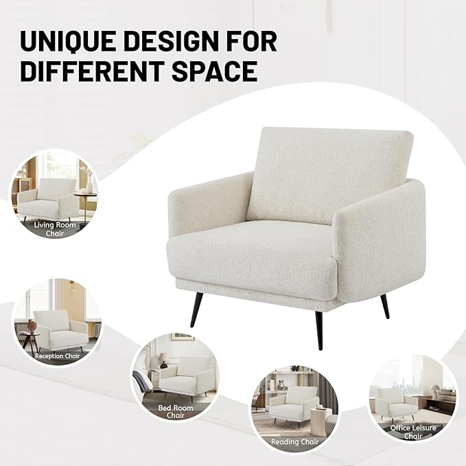 Oversized Accent Chair for Living Room Chairs Reading Arm Chair Comfy Modern Single Sofa Side Chairs with Metal Legs & Soft Cushion for Bedroom, Balcony,Waiting Room (Chenille, Oatmeal)-Ruum Studio Home
