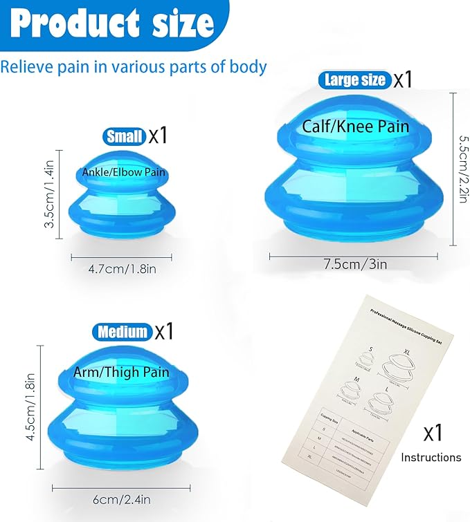 3Pcs Cupping Therapy Set-Professional Silicone Cupping, Suitable for Facial Body Massage/Deep Myofascial Release/Pain Relief/Muscle Relaxation & More (Blue,3pcs)-Ruum Studio Home