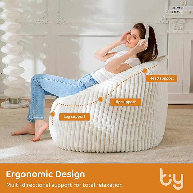 BYBYME Giant Bean Bag Chair for Adults and Kids, Large Comfy Cozy Beanbag, Floor Sofa for Teens, Living Room, Gaming, Reading, Beige-Ruum Studio Home
