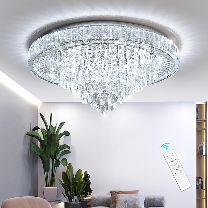 Modern Chandeliers for Living Room Crystal Ceiling Light Fixture LED Dimmable Lamp with Remote Pendant Lighting Flush Mount Ceiling Lighting for Dining Room Bedrooms-Ruum Studio Home