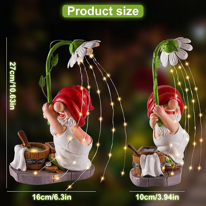 WINTS Garden Gnomes Outdoor Statue with Solar Lights,Bathing Funny Gnome Solar Garden Decorations for Lawn, Balcony,Yard,Patio Gnome Gifts for Mom-Ruum Studio Home