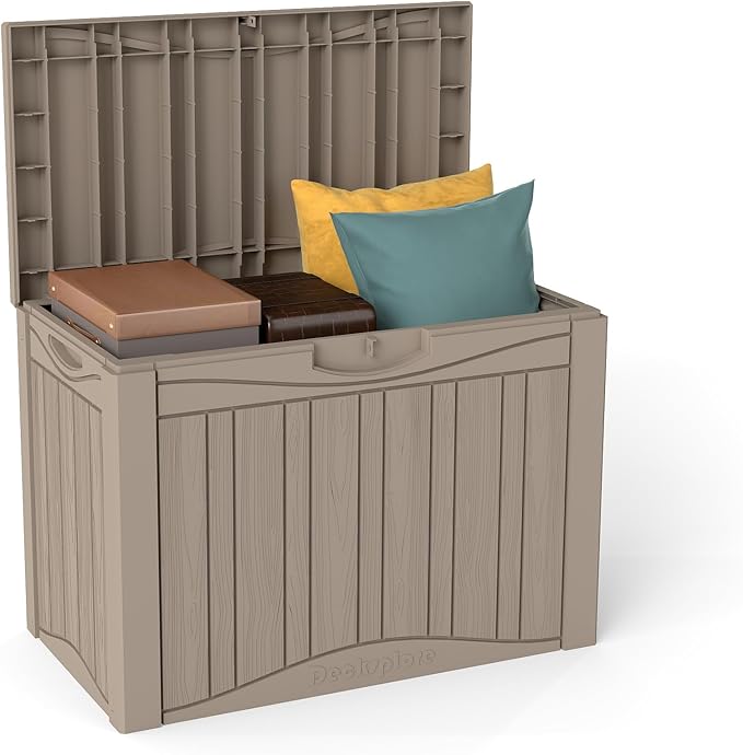 50 Gallon Outdoor Storage Box Waterproof Lockable Resin Deck Box Large, Patio Storage Bin for Pool Accessories Cushion Furniture, Garden Tools, UV-Resistant Outside Delivery Grey-Ruum Studio Home
