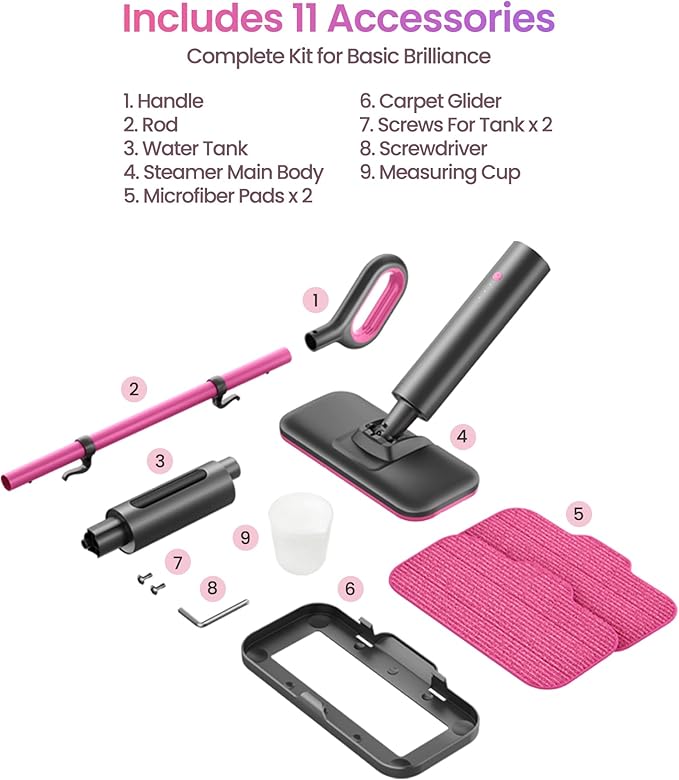 Schenley Steam Mop Cleaner Powerful - 15s Fast Heat-Up, Chemical-Free for Hardwood/Tile/Laminate & Floors/Walls, Washable Pads, 3 Modes for Carpet, Lightweight, Self-Standing, Sleek Design-Ruum Studio Home
