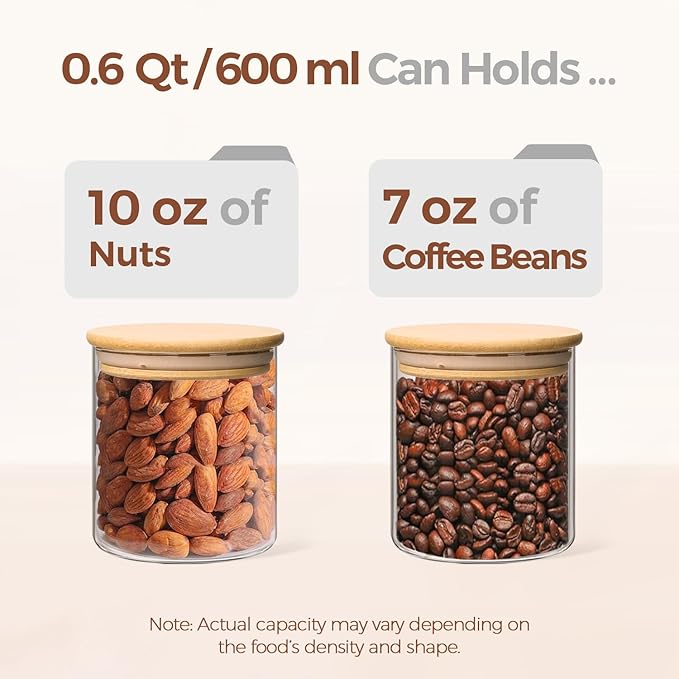 ComSaf 0.6 Qt Glass Food Storage Jars Set of 9, Clear Glass Storage Containers with Lids, Pantry Organization Jar, Spice, Blooming Tea, Oat, Coffee and Sugar Container, Small Canister Set for Kitchen-Ruum Studio Home
