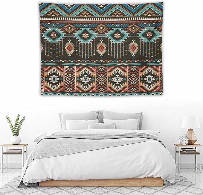 HZOHNAGO Aztec Tapestry Turquoise Blue and Brown and Native American Tribal Pattern Printed Wall Tapestry Wall Hanging for Bedroom Living Room Dorm 40" W x 30" H-Ruum Studio Home