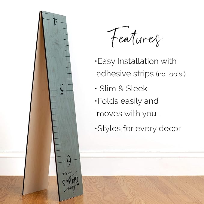 Wooden Growth Chart – Kids Height Chart, Wall Measurement for Kids, Height Chart for Wall, Growth Ruler for Children – “Love Grows Here” Gray (63" x 6.7")-Ruum Studio Home