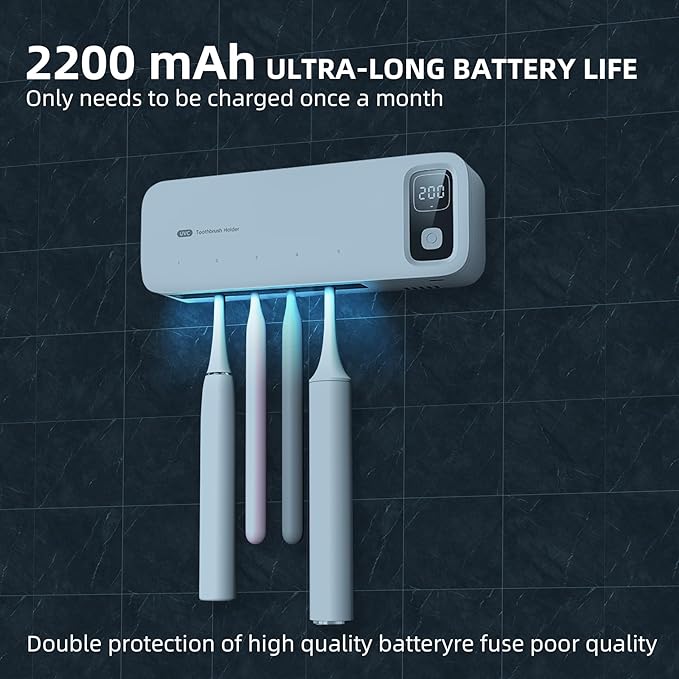UV Toothbrush sanitiizer and Holder, Strong Saniti zer Air Drying, 200s and 400s Timed Toothbrush Case, 2200mAh Rechargeable Cordless Wall Mounted Home Toothbrush steril izer-Ruum Studio Home