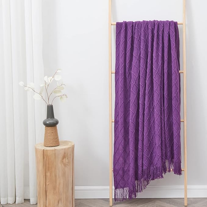 inhand Valentine's Day Gifts Throw Blanket Purple for Couch, Soft Living Room Home Decor Knitted Blanket, Outdoor Lightweight Breathable Summer Blanket, Farmhouse Warm Woven Decorative,50"x60"-Ruum Studio Home
