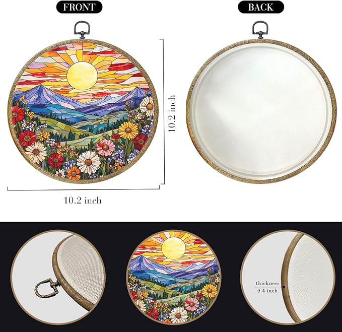 Wildflowers Sunset Flower Floral Garden Decor, Gift for Mom, Nature Lover Gift Framed Round Wall Decor Canvas Wall Art Hanging Prints Artwork for Home Living Room Office Decorations 10.2X10.2 Inch-Ruum Studio Home