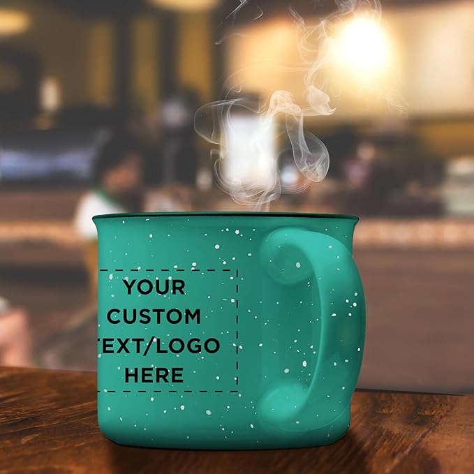 DISCOUNT PROMOS Custom Ceramic Campfire Coffee Mugs 13 oz. Set of 50, Personalized Bulk Pack - Perfect for Tea, Espresso, Cappuccino, Hot Cocoa - Mint-Ruum Studio Home