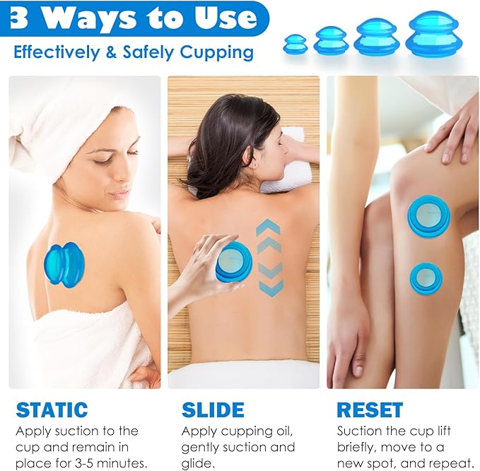 4 Pcs Cupping Therapy Professional Silicone Cupping Set,Suitable for Body Massage/Deep Myofascial Release/Pain Relief/Muscle Relaxation & More (Blue,4pcs)-Ruum Studio Home