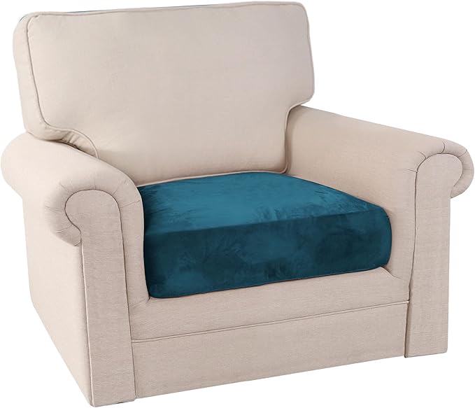 PrinceDeco Couch Cushion Cover Cushion Slipcover for Chair Sofa Cushion Furniture Protector Seat Cushion Sofa Cover for Dog Pet Kid with Elastic Straps Width Up to 29.5", Deep Teal-Ruum Studio Home