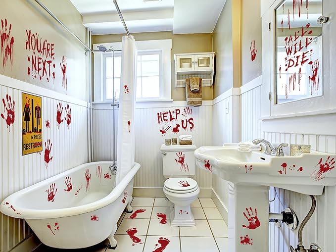 Halloween Window Clings Decorations, Bloody Handprint and Footprint Stickers, Scary Halloween Party Decor for Windows and Cars, Indoor/Outdoor Use - 12 Sheets-Ruum Studio Home