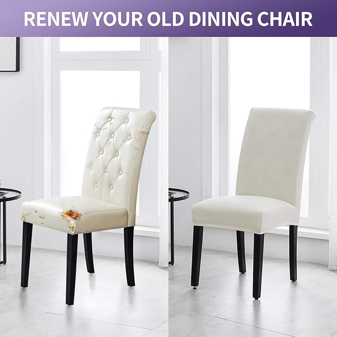 Joccun Chair Covers for Dining Room Set of 2, Dining Chair Slipcovers Stretch Dining Room Chair Covers Seat Protector,Washable Parsons Chair Cover for Home,Hotel,Banquet(Ivory,2 Pack)-Ruum Studio Home