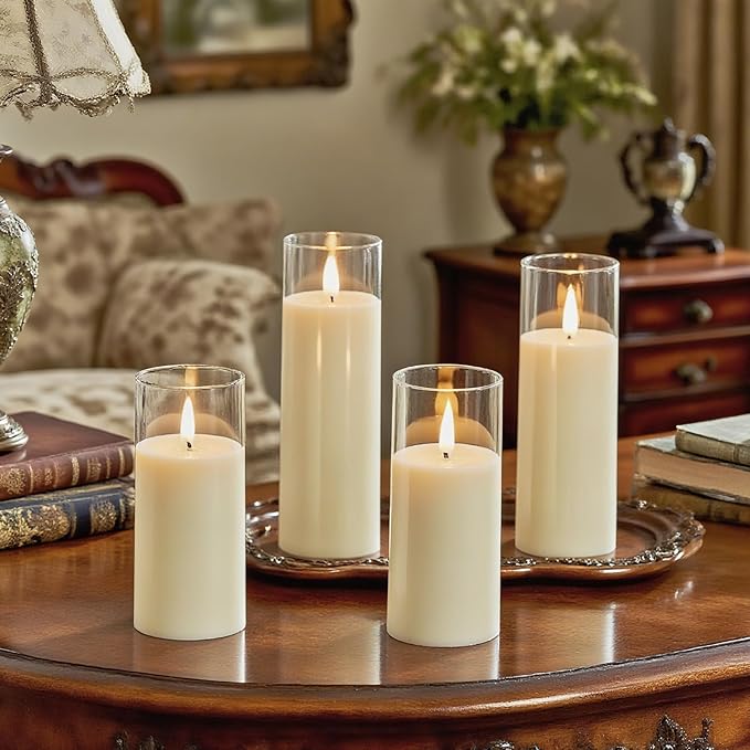 Homemory Ivory Acrylic Flameless LED Candles, Battery Operated with Remote Control and Timer, Electric Fake Candles for Wedding, Home Decor, Set of 9-Ruum Studio Home