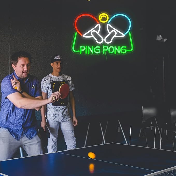 Ping Pong Neon Sign Table Tennis LED Light Up Sign for Wall Decor 16.5*11.4 In USB Dimmable Ping Pong Neon Light for Gymnasium Game Room Bedroom Gift for Table Tennis Enthusiasts(Multicolored)-Ruum Studio Home