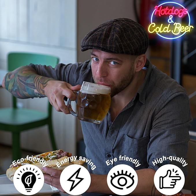 Hot Dogs and Cold Beer Neon Sign for Wall Decor Dimmable Bar Neon Light Sign Colorful LED Neon Signs Beer Neon Light Wall Art LED Sign for Bar Restaurant Shop Food Court Party Decor-Ruum Studio Home