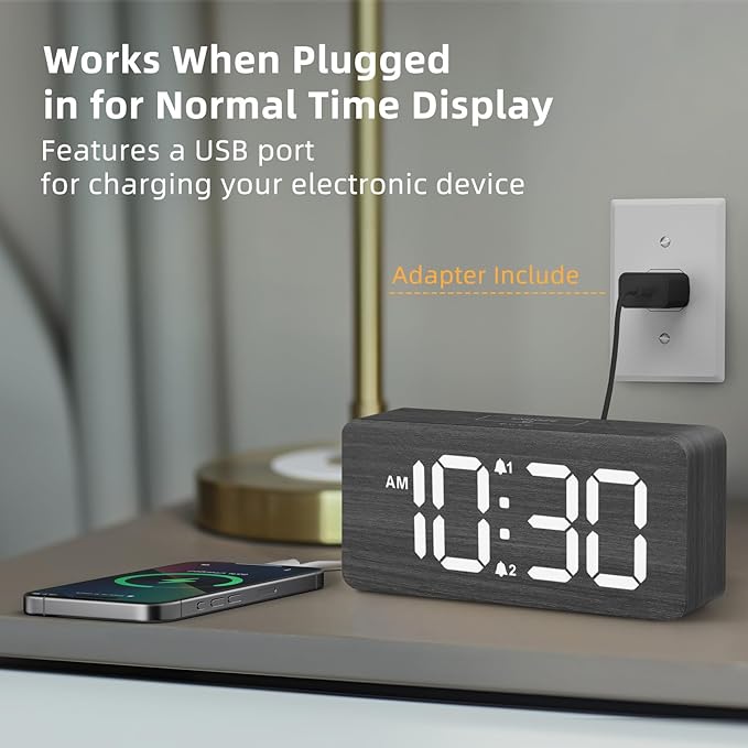 uscce Wooden Digital Alarm Clocks for Bedrooms: Dimmable Dual Alarm Clock with Large Numbers for Bedside Desk - Loud Alarm for Heavy Sleepers with Volume Control - Wood Decor & Gifts-Ruum Studio Home
