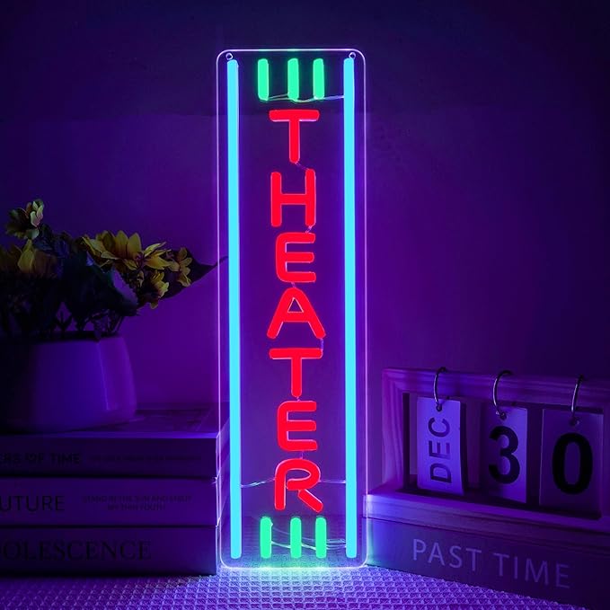 Theater Neon Sign Dimmable LED Movie Night Signs for Wall Decor Home Theater Accessories Sign Theater Room Neon Light for Movie Room Home Bar Decor Classic Cinema Style Light Gifts(16.8 * 4.8in)-Ruum Studio Home
