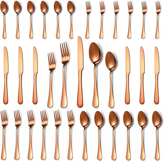 30 Pcs Rose Gold Silverware Set for 6, Food Grade Stainless Steel Flatware Set, Eating Utensils Sets Include Fork/Knife/Spoon,Home Kitchen Tableware Set, Reusable Cutlery Set, Dishwasher Safe-Ruum Studio Home