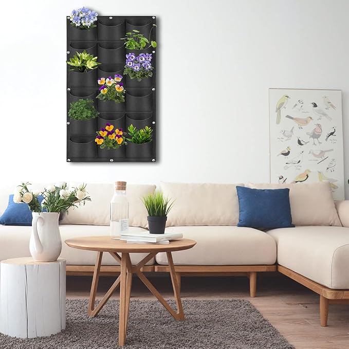 18 Pockets Hanging Planter Bags, Hanging Vertical Wall Mounted Plant Planting Grow Bags, Herb Garden Planter Outdoor Indoor Growing Bag, Gardening Vertical Greening Flower Container(1m×0.5m, Black)-Ruum Studio Home