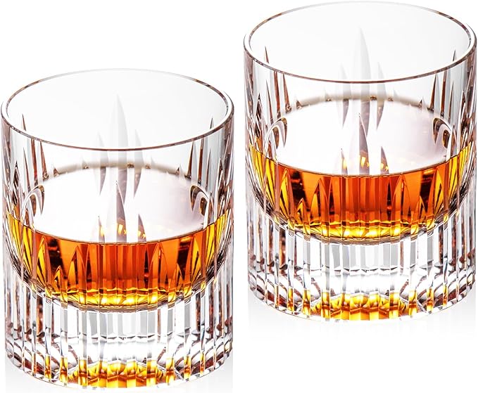 KAMMAK Crystal Whiskey Glasses Set of 2, Luxury 7.44oz Old Fashioned Glasses Stemless, Hand Blown Cocktail Glasses, Handcrafted Cut White Scotch Cup for Women, Men Gift for Bourbon,Home Bar-Ruum Studio Home