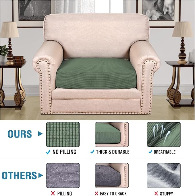 H.VERSAILTEX Super Stretch Individual Seat Cushion Covers Sofa Covers Couch Cushion Covers Slipcover Sets Thick Jacquard Textured Twill Fabric (1 Piece Chair Cushion Cover, Loden Frost)-Ruum Studio Home