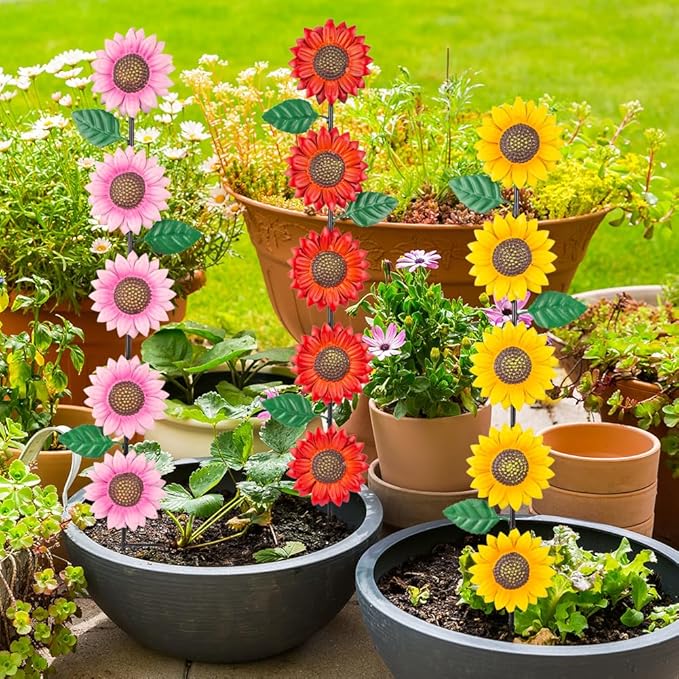 3 Pack Sunflowers Garden Stakes Decor,Metal Yard Art Decorative Garden Stakes,Metal Flowers Spring Garden Decor for Outside,Landscape,Patio(22.6 * 4.7IN)-Ruum Studio Home