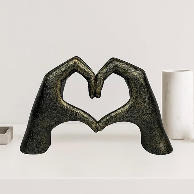 Top Brass Large Rustic Heart Hands Sculpture, 9 3/4” Resin Love Statue – Romantic Decor Accent for Shelf or Mantel – Perfect for Wedding, Valentine's Day or Anniversary (Rustic Cast Iron)-Ruum Studio Home