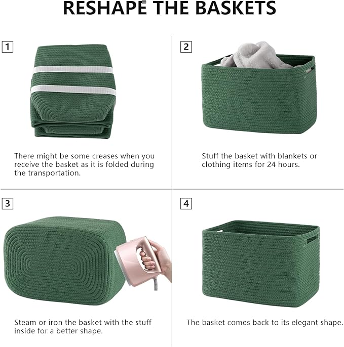4 Pack Storage Baskets for Organizing, Woven Baskets for Shelves - Perfect for Toys, Books, Towels, and Clothes, Durable Gift Basket Bins Toy Storage, 12.7''L x9''W x7.8''H, Green-Ruum Studio Home