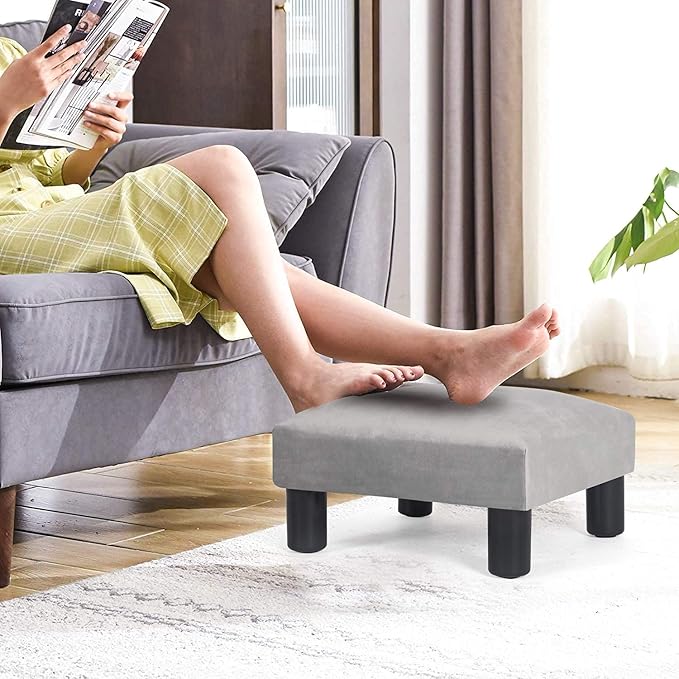 Joveco 15'' Small Foot Rest Stool Ottoman- Upholstered Footstool and Ottomans Small Footrest for High Beds- Lightweight and Portable, Light Gray-Ruum Studio Home
