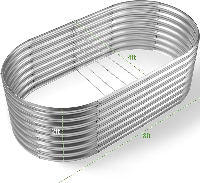 Land Guard Galvanized Raised Garden Bed, 8x4x2ft Planter Boxes Outdoor, Oval Larger Metal Planter Boxes for Vegetables, Fruits, Flowers (Silver)-Ruum Studio Home