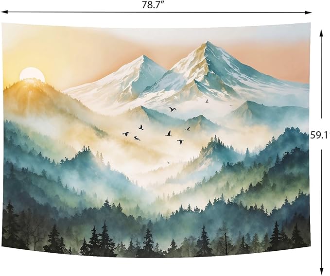 Delur Mountain Tapestry Boho Misty Sunset Forest Tree Tapestry Wall Hanging Sunrise Nature Landscape Psychedelic Headboard for Bedroom Living Room Home Decor (59.1" x 78.7")-Ruum Studio Home
