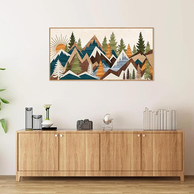 Tinonedraw Large Metal Mountain Framed Canvas Wall Art, Boho Rustic Sunrise Forest Wall Decor, 3 Piece Vintage Nature Artwork, Modern Wilderness Art Print for Living Room Bedroom Office 20"x40"-Ruum Studio Home