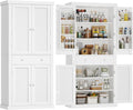 usikey 72” Pantry Cabinet, Tall Kitchen Storage Cabinet with 4 Doors and 1 Drawer, Cupboard with 6 Hanging Shelves and Adjustable Shelves for Kitchen, Dining Room, Living Room, White-Ruum Studio Home